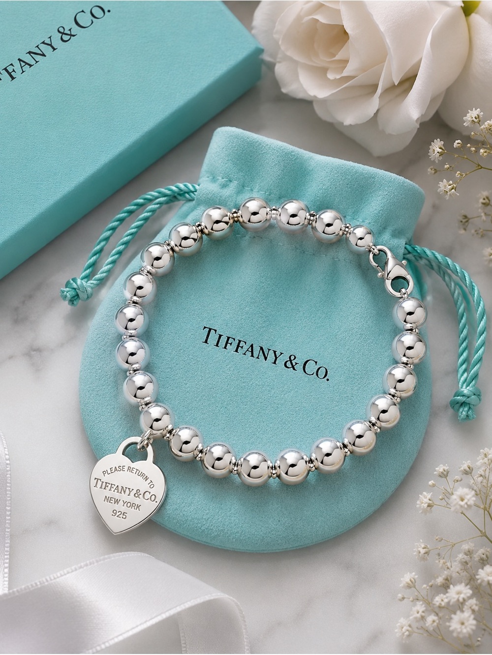 Tiffany & Co Return to Tiffany Heart Tag Bracelet 8mm Sterling Silver 8”